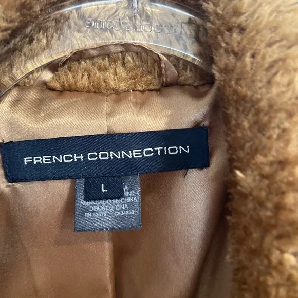 French‎ Connection Tan Faux Fur Teddy Jacket Sz. L - Picture 4 of 11